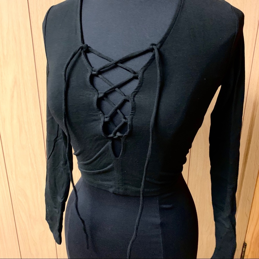 Black lace front crop top
